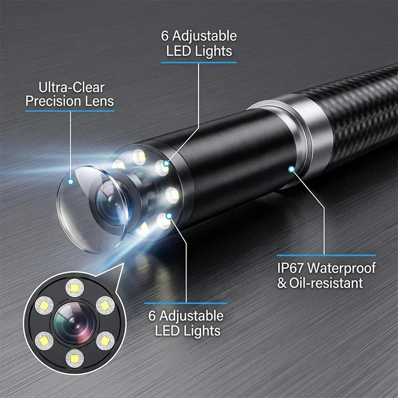Cámara endoscópica con rotación de 360 grados, lente de 6 mm, HD, articulada, para inspección, IP67, para automóviles (iOS y Android).