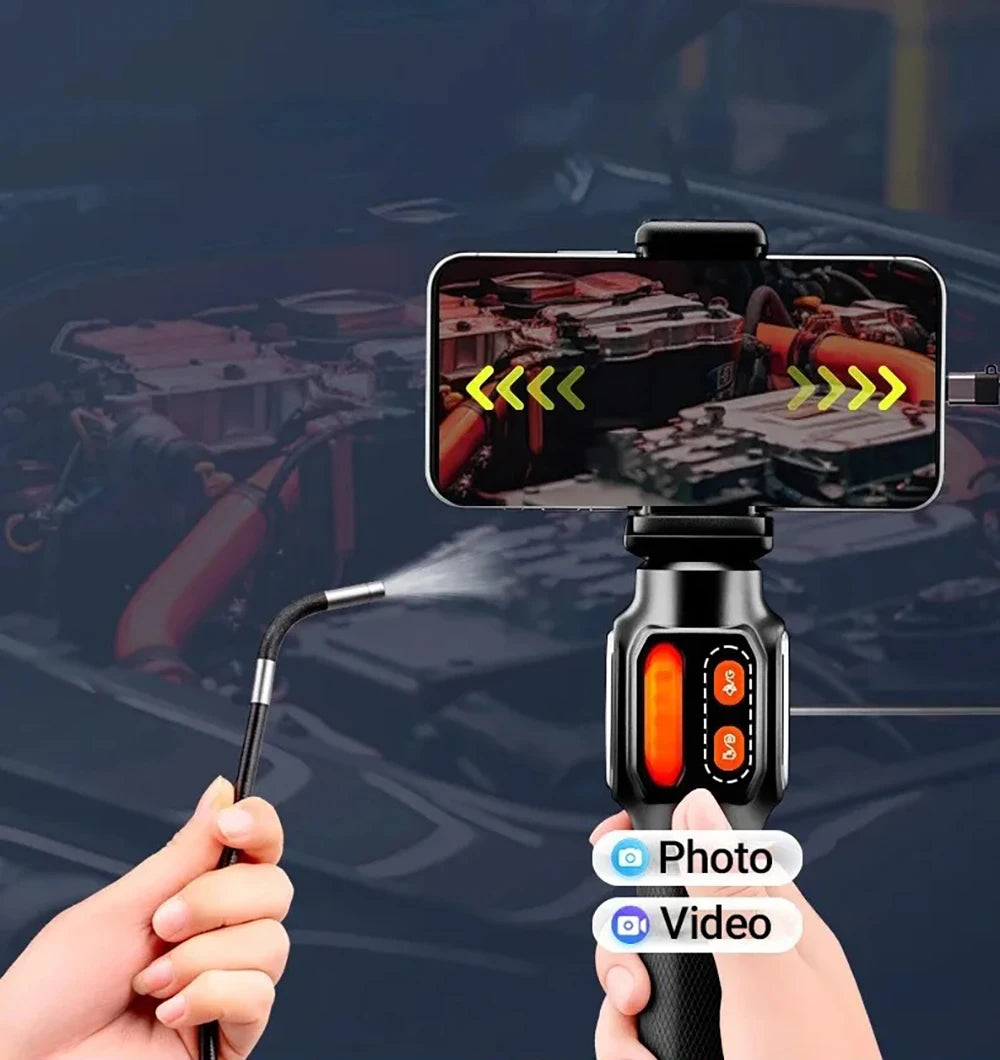 Cámara endoscópica con rotación de 360 grados, lente de 6 mm, HD, articulada, para inspección, IP67, para automóviles (iOS y Android).