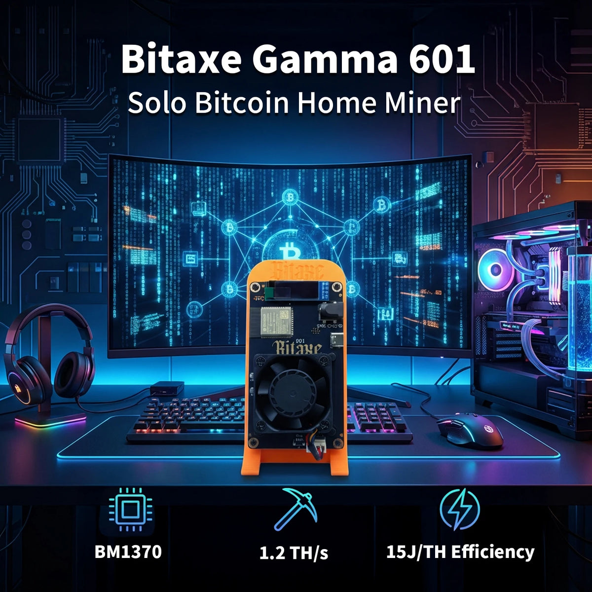 STARMINER Bitaxe Gamma 601 – Solo Miner Bitcoin 1.2TH/s, 18W, Chip ASIC BM1370