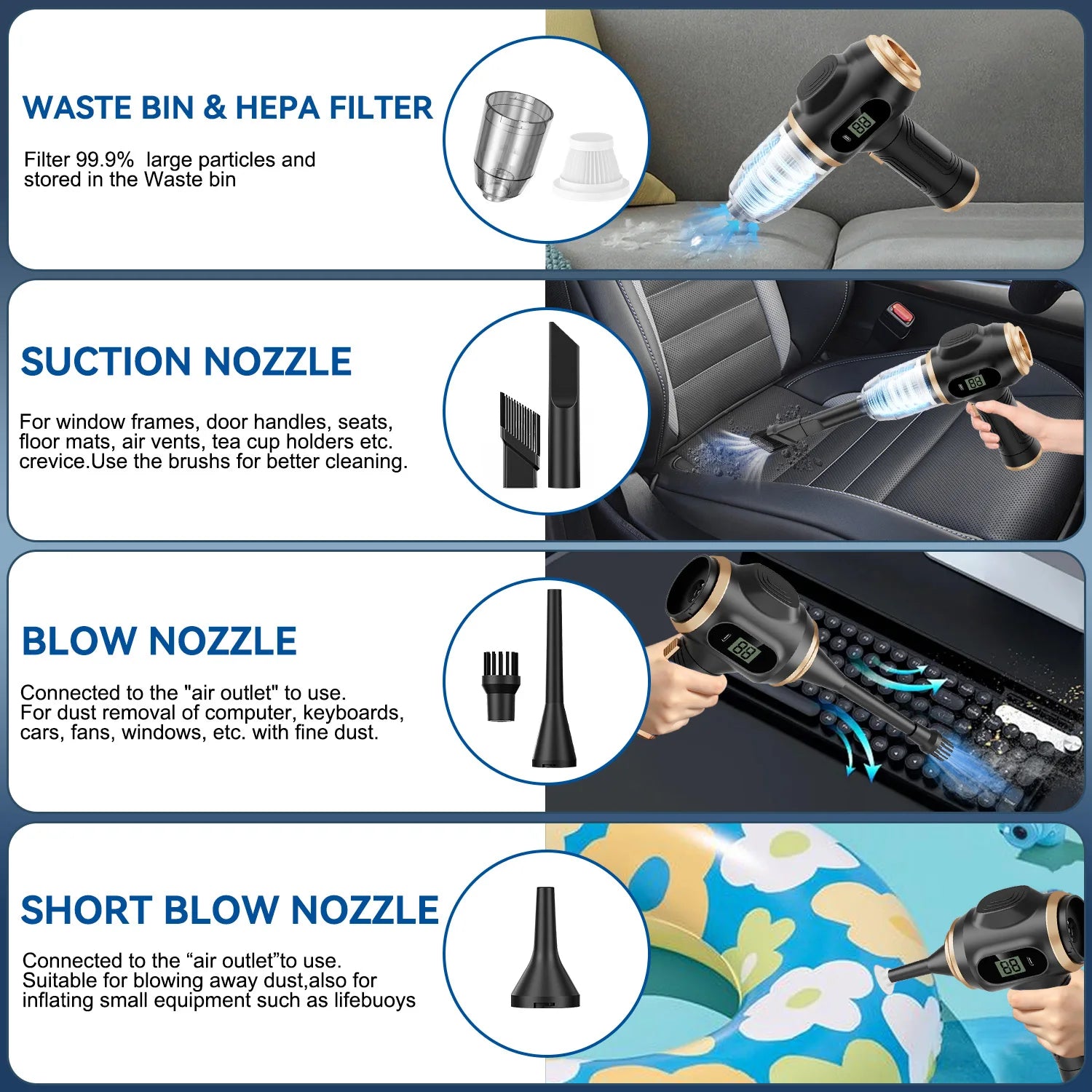 Aspiradora inalámbrica ABS para coche - Electrodoméstico - Sofá - Oficina - Alta potencia - Máquina de limpieza doméstica - Limpiador de alfombras