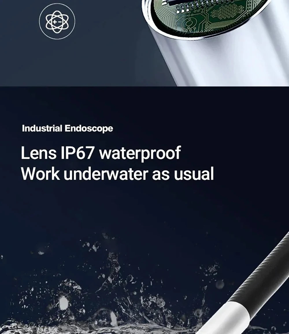 Cámara endoscópica con rotación de 360 grados, lente de 6 mm, HD, articulada, para inspección, IP67, para automóviles (iOS y Android).