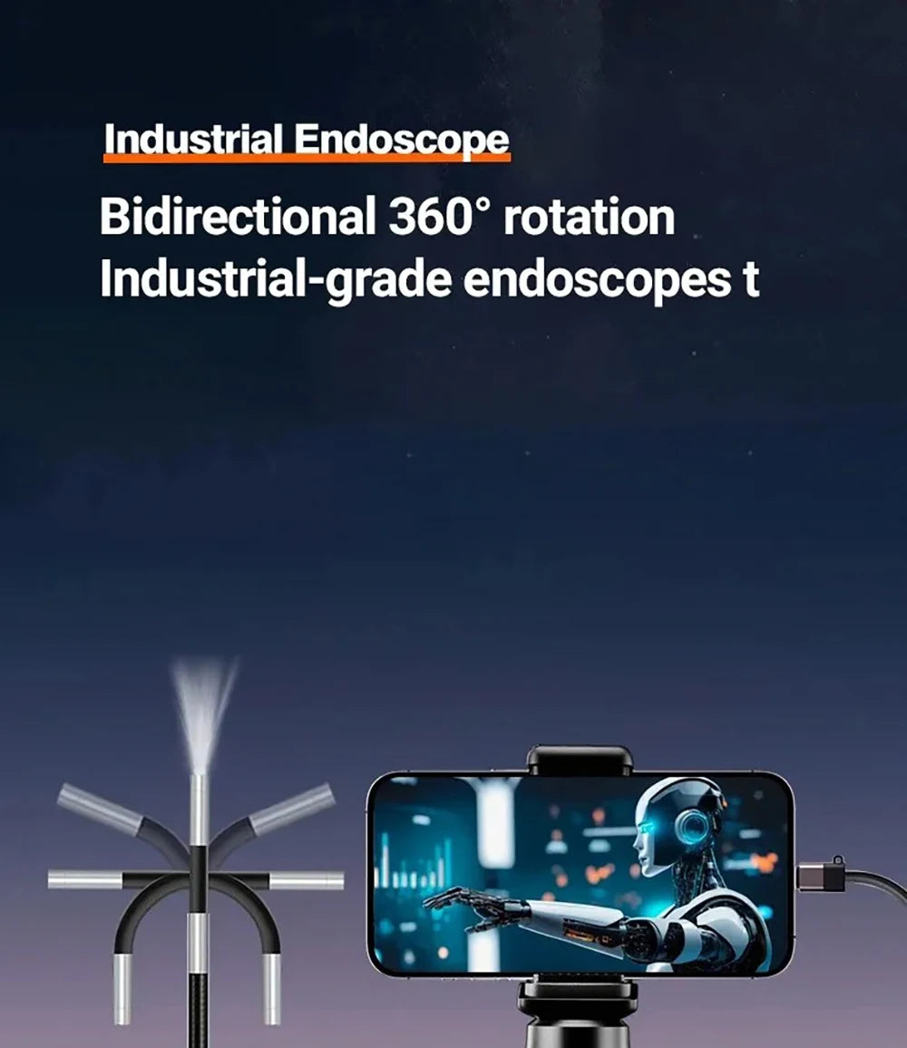 Cámara endoscópica con rotación de 360 grados, lente de 6 mm, HD, articulada, para inspección, IP67, para automóviles (iOS y Android).