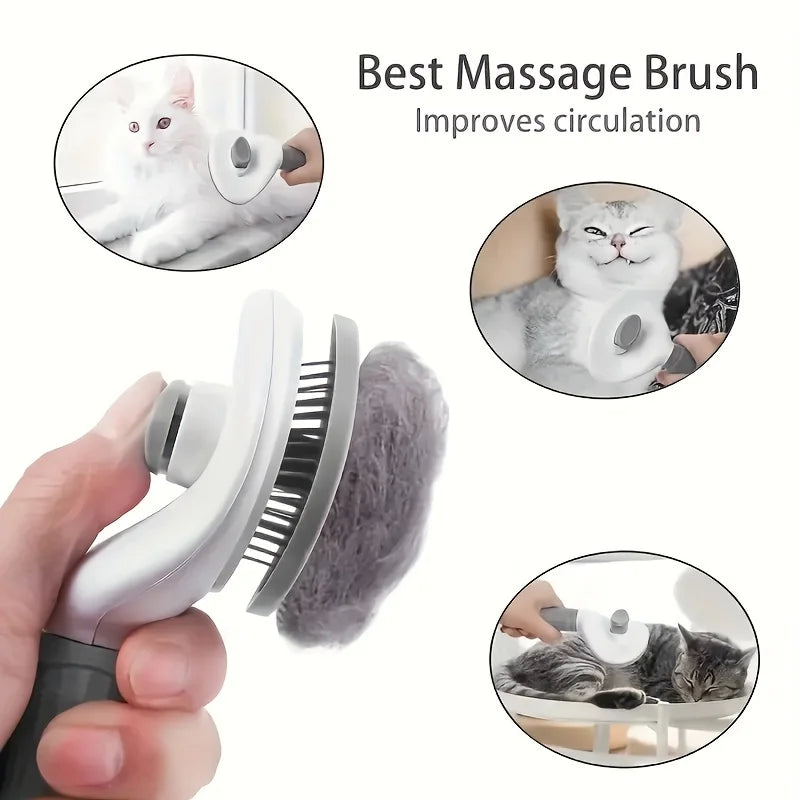 Peine removedor de pelo de mascotas con un solo clic para un aseo sin esfuerzo de perros y gatos - Cepillo removedor de pelo flotante con función automática