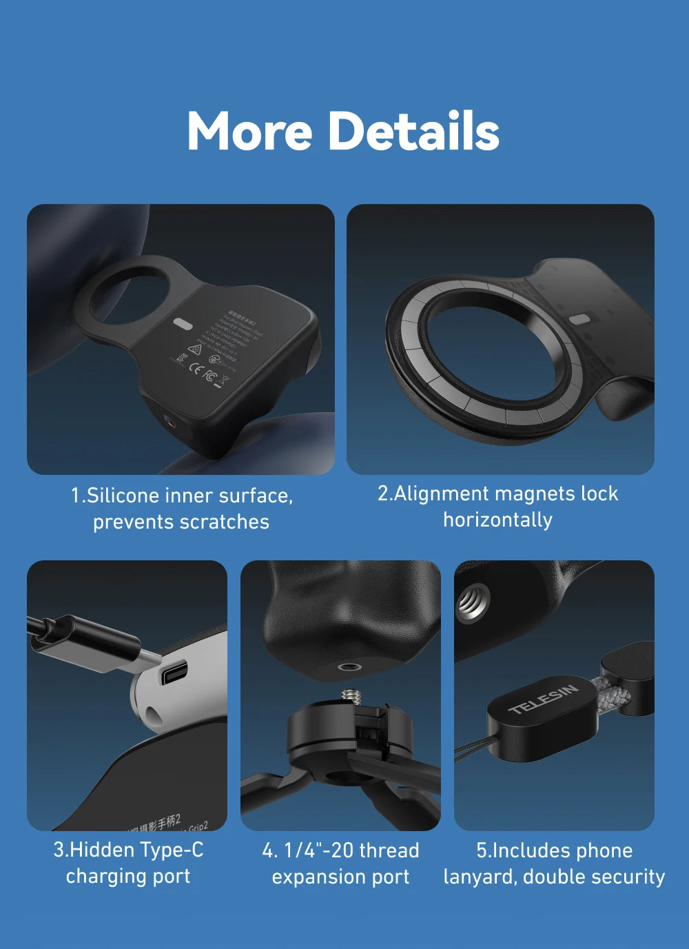 Empuñadura magnética para cámara de teléfono TELESIN, soporte universal para smartphone, ayuda para disparos, control remoto para iPhone y Android.