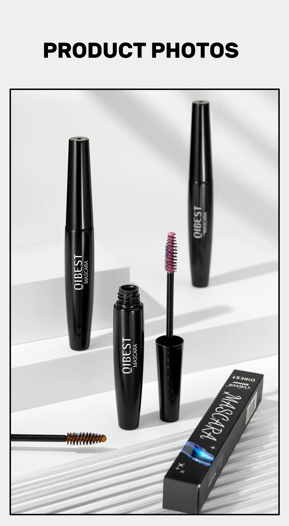 Máscara de pestañas Glitter Diamond, resistente al agua, a prueba de manchas, voluminizadora, alargadora, con efecto copo de nieve brillante, sin grumos, de larga duración, ideal para fiestas.