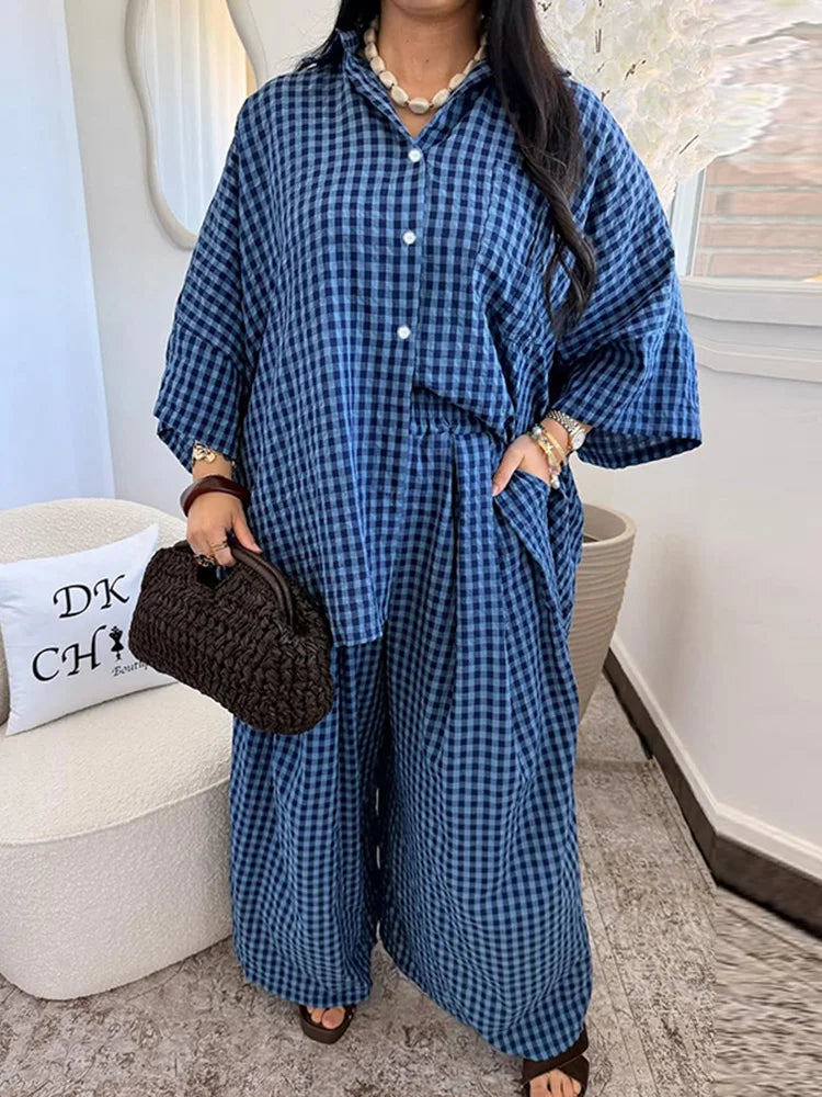 Conjunto Camisa y Pantalón 2 Piezas – Estampado Cuadros, Moda Casual Mujer 2026