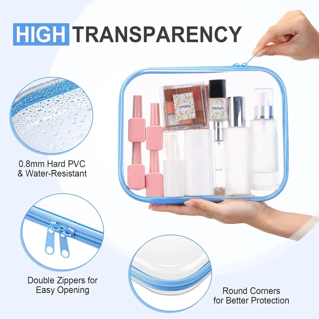 4 estuches rígidos transparentes con cremallera, bolsas de maquillaje, estuches de plástico para lápices, cajas de almacenamiento transparentes para cosméticos, snacks, construcción