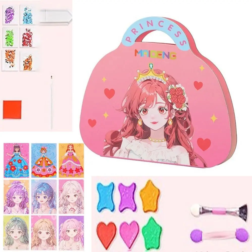 Kit Princesa 3 en 1 para Niñas – Maquillaje, Stickers y Diamantes DIY