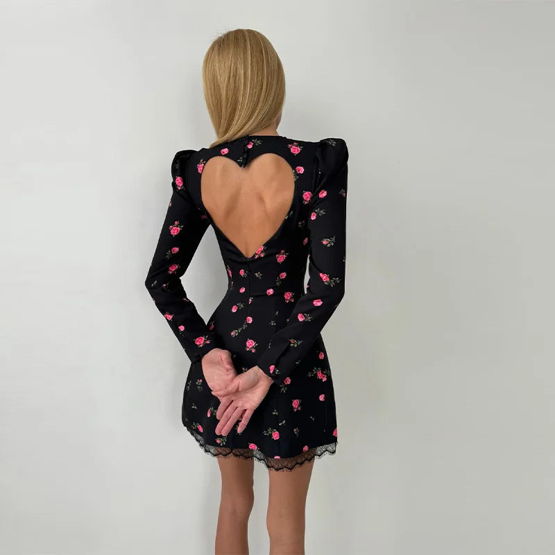Vestido femenino elegante con estampado floral, glamuroso, vintage, de encaje, para mujer, suave, elegante, con estilo, dulce, para una cita informal.
