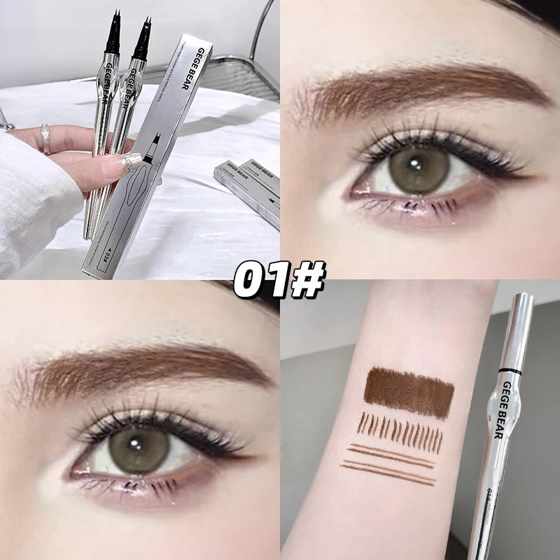 Lápiz de cejas de dos puntas para mujer Gege Bear. Trazos naturales de larga duración. Resistente al agua, al sudor y a las manchas. Maquillaje de ojos de larga duración.