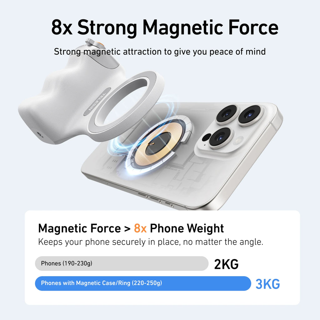 Empuñadura magnética para cámara de teléfono TELESIN, soporte universal para smartphone, ayuda para disparos, control remoto para iPhone y Android.