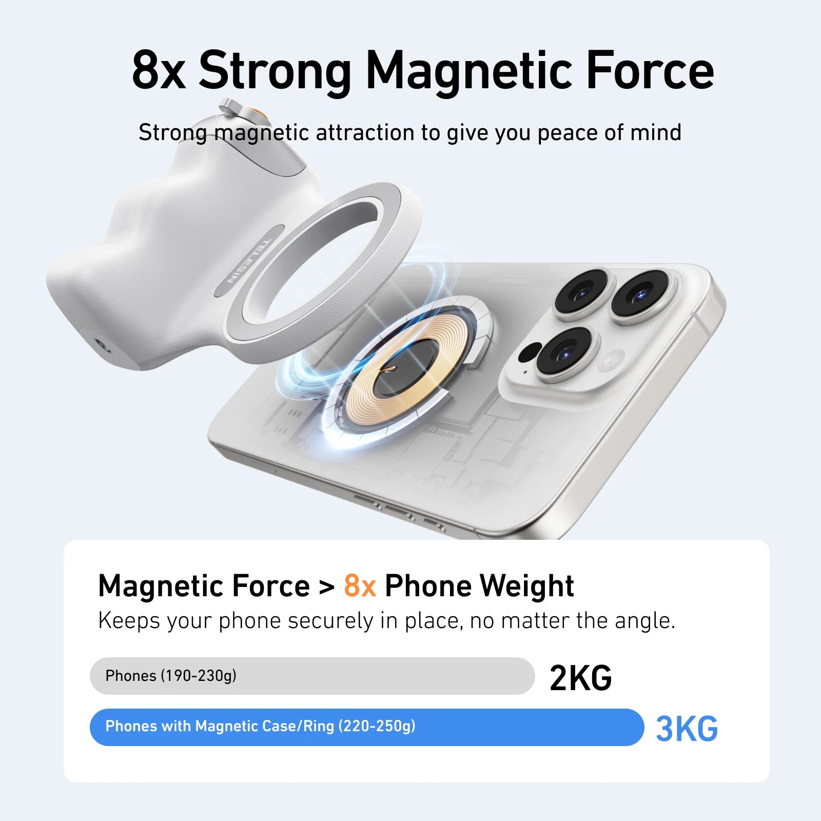 Empuñadura magnética para cámara de teléfono TELESIN, soporte universal para smartphone, ayuda para disparos, control remoto para iPhone y Android.