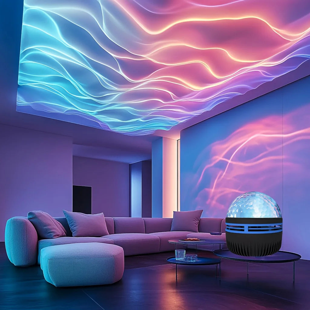 LED Starry Sky Galaxy Projector Ambient Light Aurora/Water Wave Night Light  Auto Rotate Remote 7 Color RGB USB Room Decor LightProyector LED de cielo estrellado y galaxia, luz ambiental, luz nocturna de aurora/olas de agua, rotación automática, control.