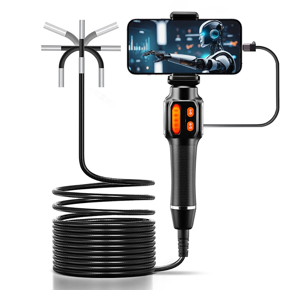 Cámara endoscópica con rotación de 360 grados, lente de 6 mm, HD, articulada, para inspección, IP67, para automóviles (iOS y Android).