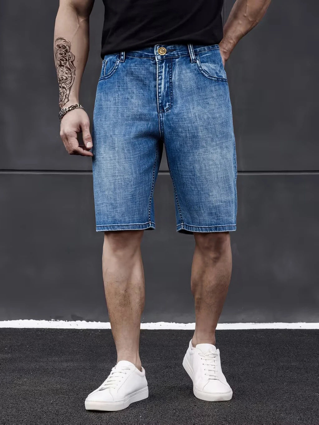 Pantalones cortos vaqueros ajustados de estilo clásico para hombre, modelo 2026, ideales para el verano. Nueva moda de negocios. Pantalones cortos casuales elásticos y finos. Talla 40 para hombre.