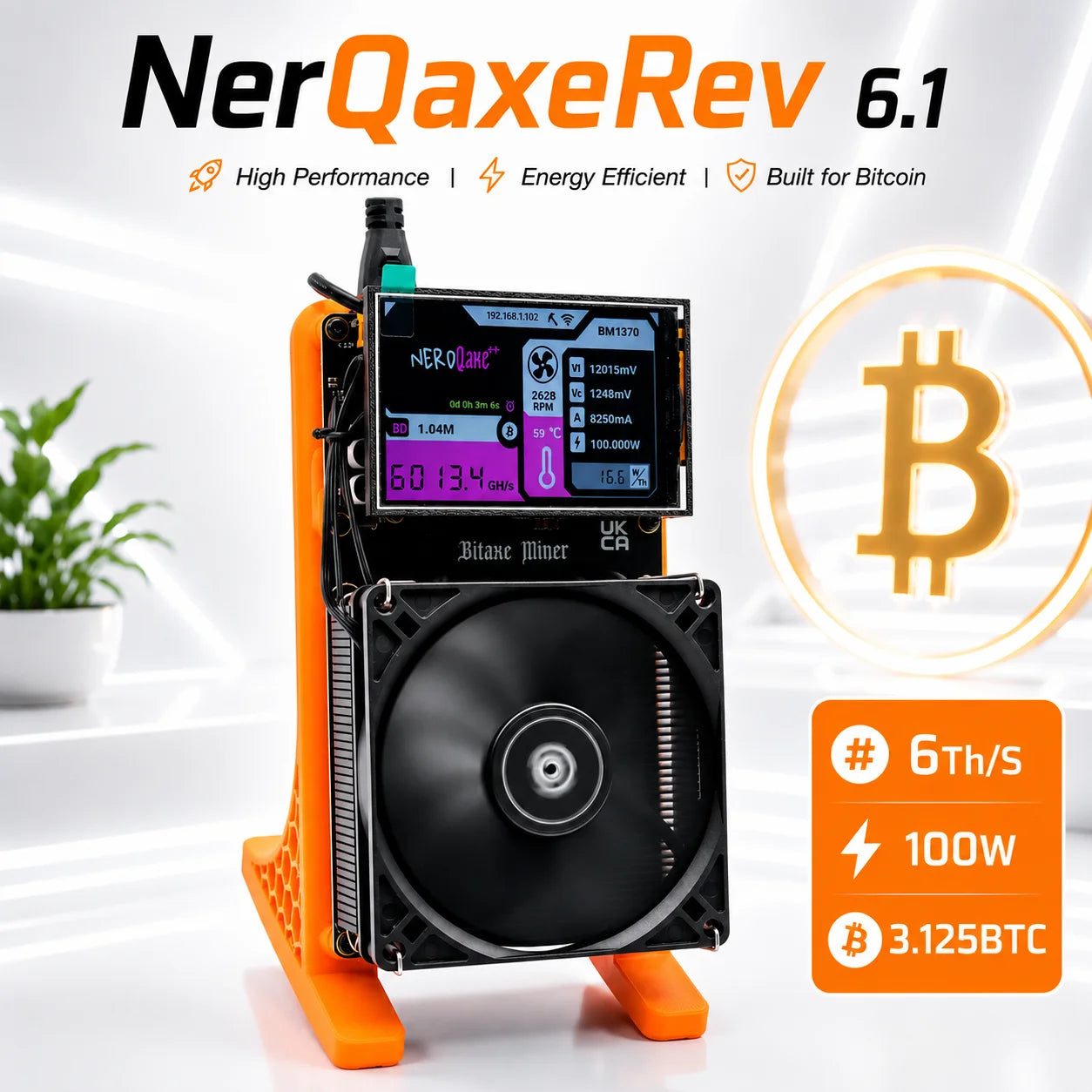 Minero Bitcoin NerdQaxe++ 6TH/s – Solo Miner SHA-256 de Bajo Consumo 100W
