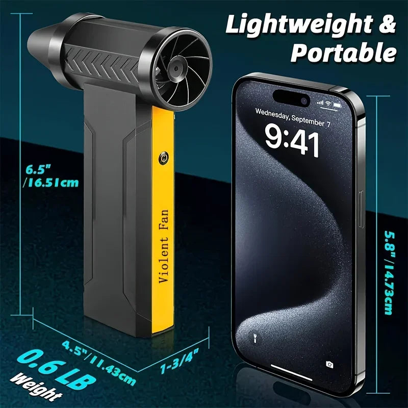 Soplador de aire de 7800000 RPH con motor sin escobillas, ventilador turbo eléctrico de alta velocidad, ventilador potente recargable por USB, soplador de polvo de 60 m/s.