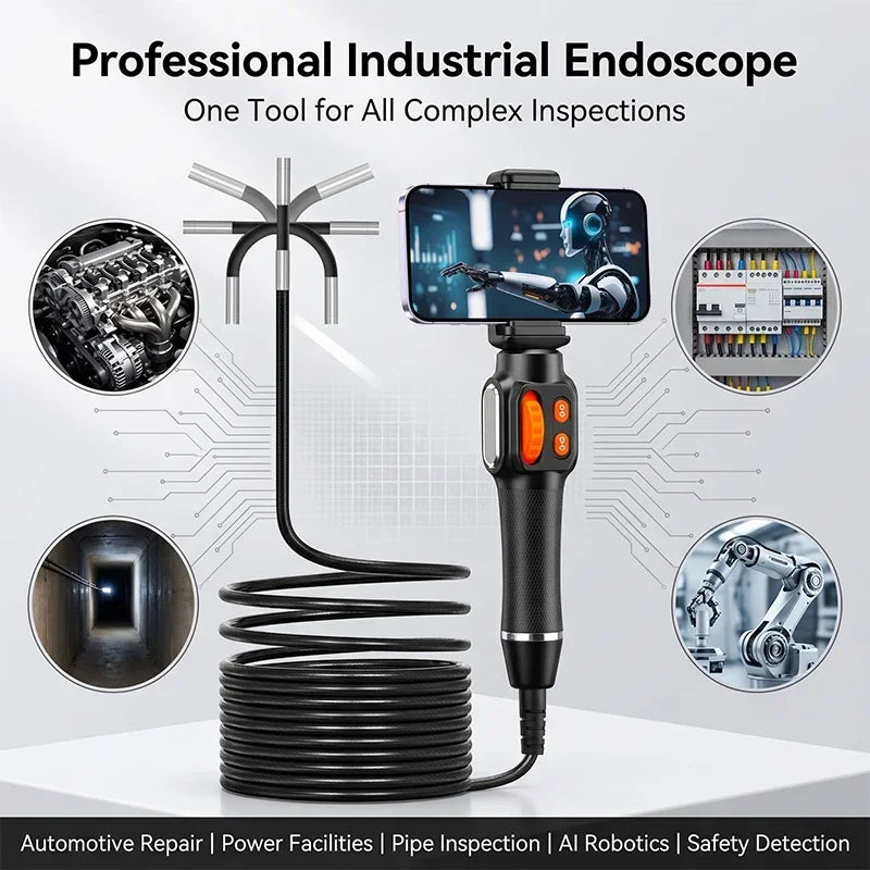 Cámara endoscópica con rotación de 360 grados, lente de 6 mm, HD, articulada, para inspección, IP67, para automóviles (iOS y Android).