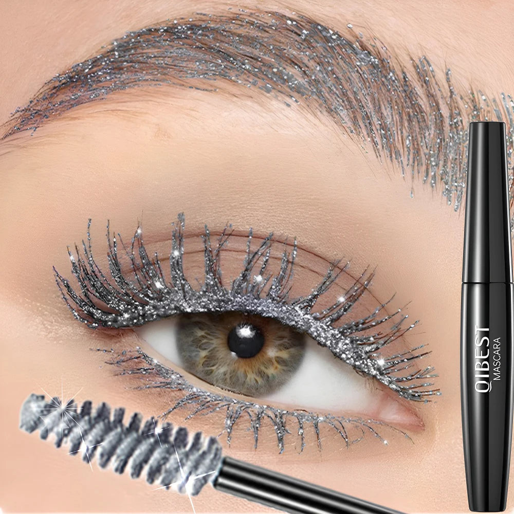 Máscara de pestañas Glitter Diamond, resistente al agua, a prueba de manchas, voluminizadora, alargadora, con efecto copo de nieve brillante, sin grumos, de larga duración, ideal para fiestas.