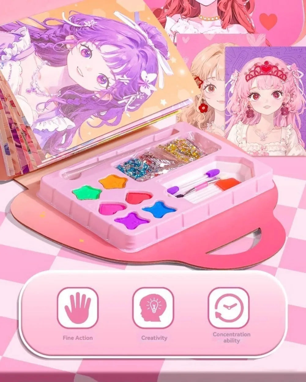 Kit Princesa 3 en 1 para Niñas – Maquillaje, Stickers y Diamantes DIY