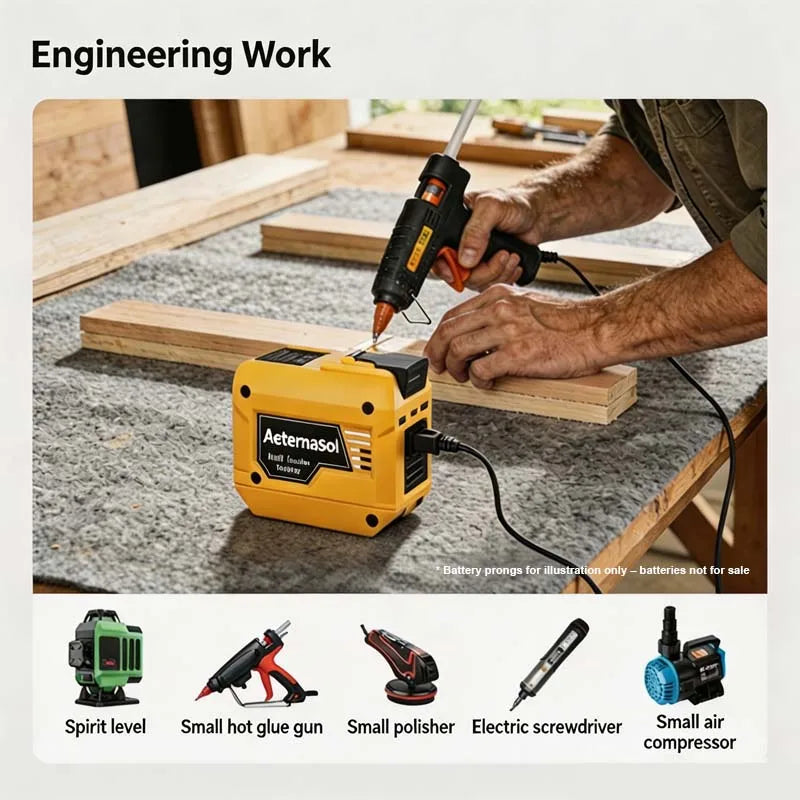 Inversor Portátil AeternaSol 250W para Batería DeWalt 20V MAX – 110V CA, USB QC3.0 y PD 20W