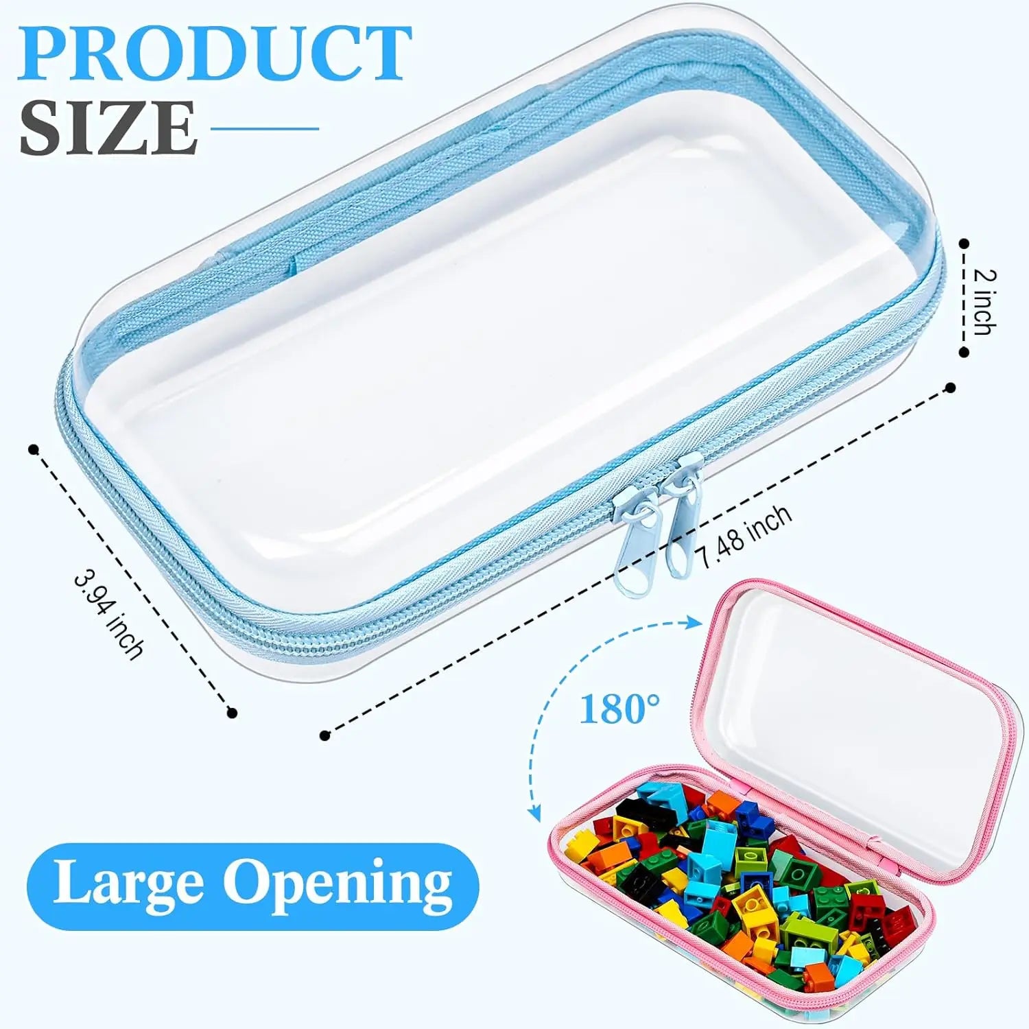 4 estuches rígidos transparentes con cremallera, bolsas de maquillaje, estuches de plástico para lápices, cajas de almacenamiento transparentes para cosméticos, snacks, construcción