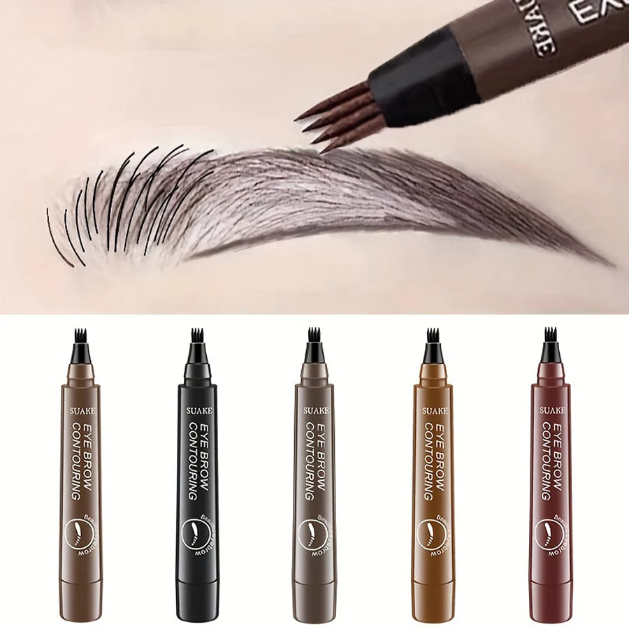 Lápiz de cejas resistente al agua, lápiz de cejas para microblading con 4 cabezales divididos, maquillaje de cejas de aspecto natural (5 colores)
