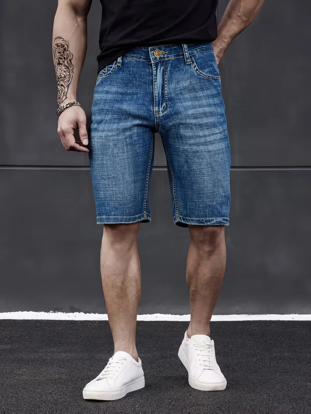 Pantalones cortos vaqueros ajustados de estilo clásico para hombre, modelo 2026, ideales para el verano. Nueva moda de negocios. Pantalones cortos casuales elásticos y finos. Talla 40 para hombre.