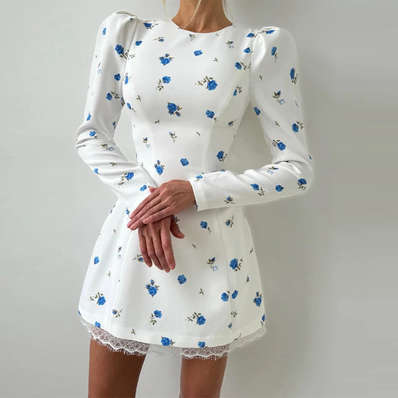 Vestido Floral Elegante con Encaje Vintage – Mini, Suave y Dulce para Cita o Día Casual