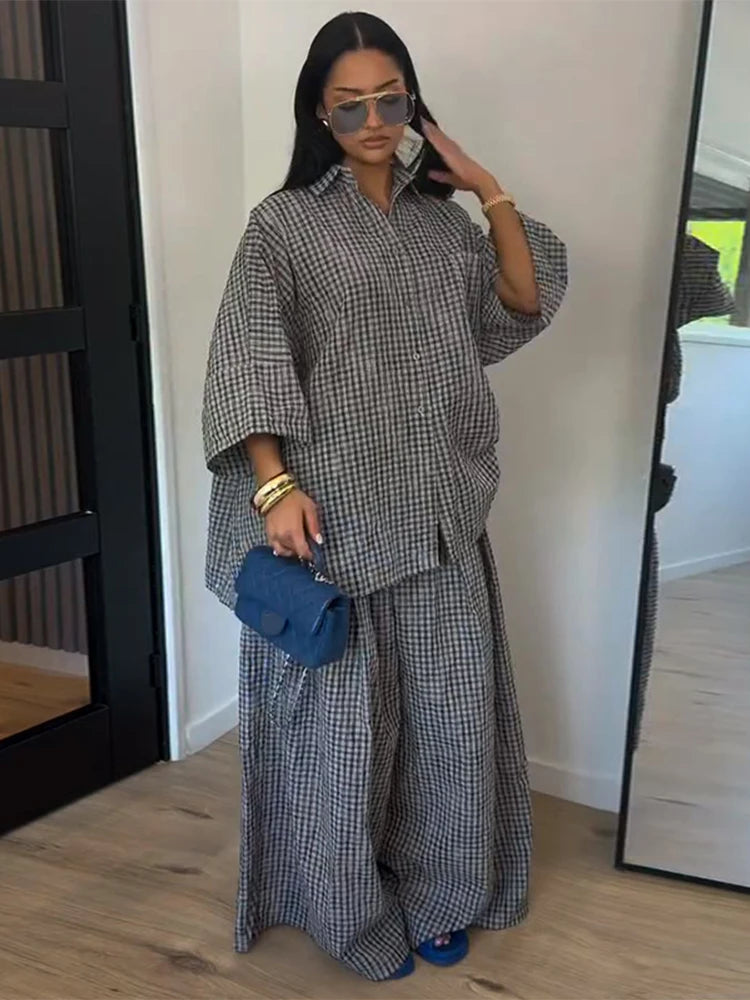 Conjunto Camisa y Pantalón 2 Piezas – Estampado Cuadros, Moda Casual Mujer 2026