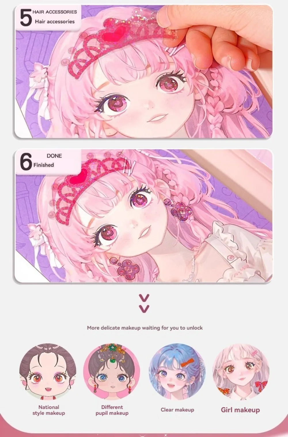 Kit Princesa 3 en 1 para Niñas – Maquillaje, Stickers y Diamantes DIY