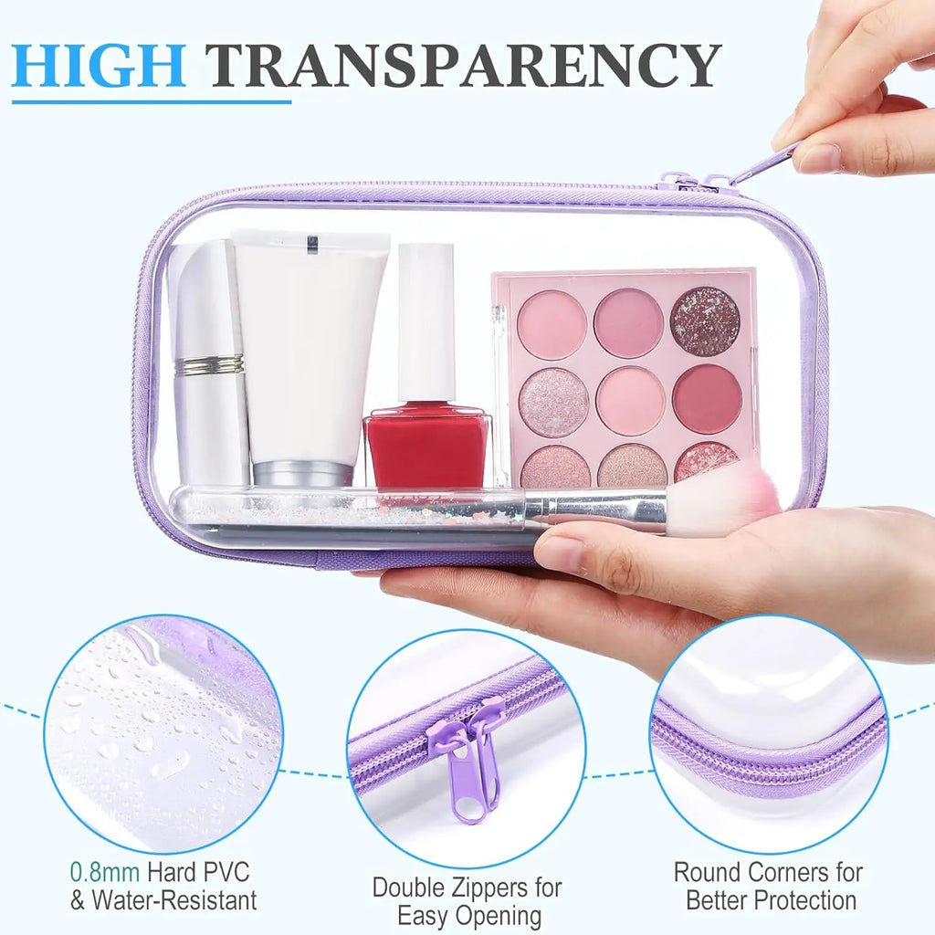 4 estuches rígidos transparentes con cremallera, bolsas de maquillaje, estuches de plástico para lápices, cajas de almacenamiento transparentes para cosméticos, snacks, construcción