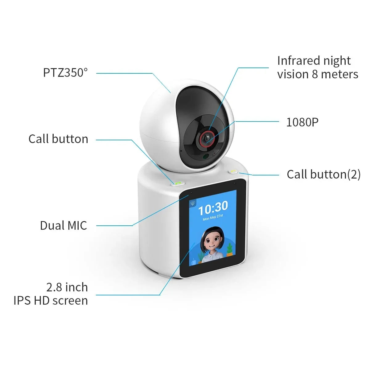 Cámara de Seguridad WiFi para Hogar – Visión Nocturna, Audio Bidireccional y Seguimiento Móvil
