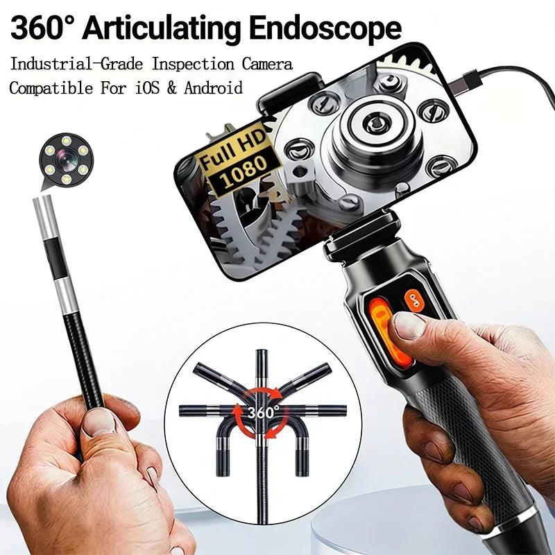Cámara endoscópica con rotación de 360 grados, lente de 6 mm, HD, articulada, para inspección, IP67, para automóviles (iOS y Android).