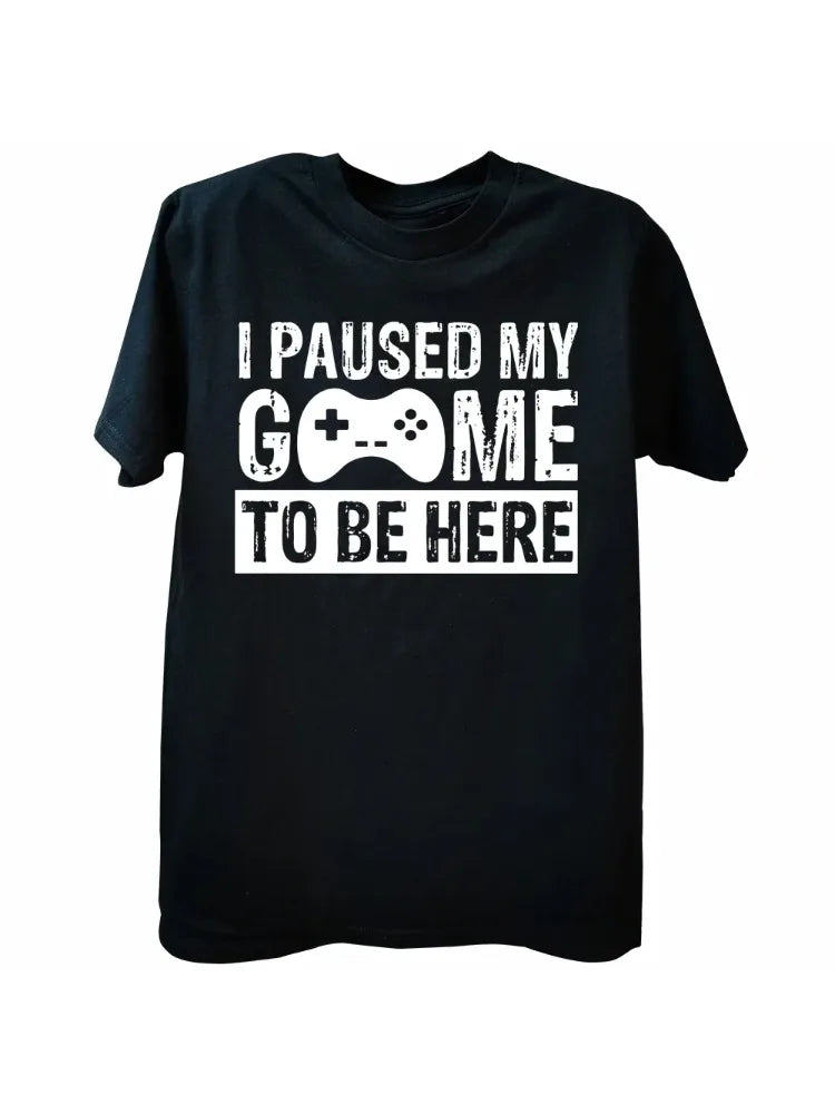 Camiseta divertida para hombre con estampado de videojuegos "Pausé mi juego para estar aquí" (2026) - Camiseta informal de manga corta y corte holgado - Ropa para hombre - Estilo Y2K
