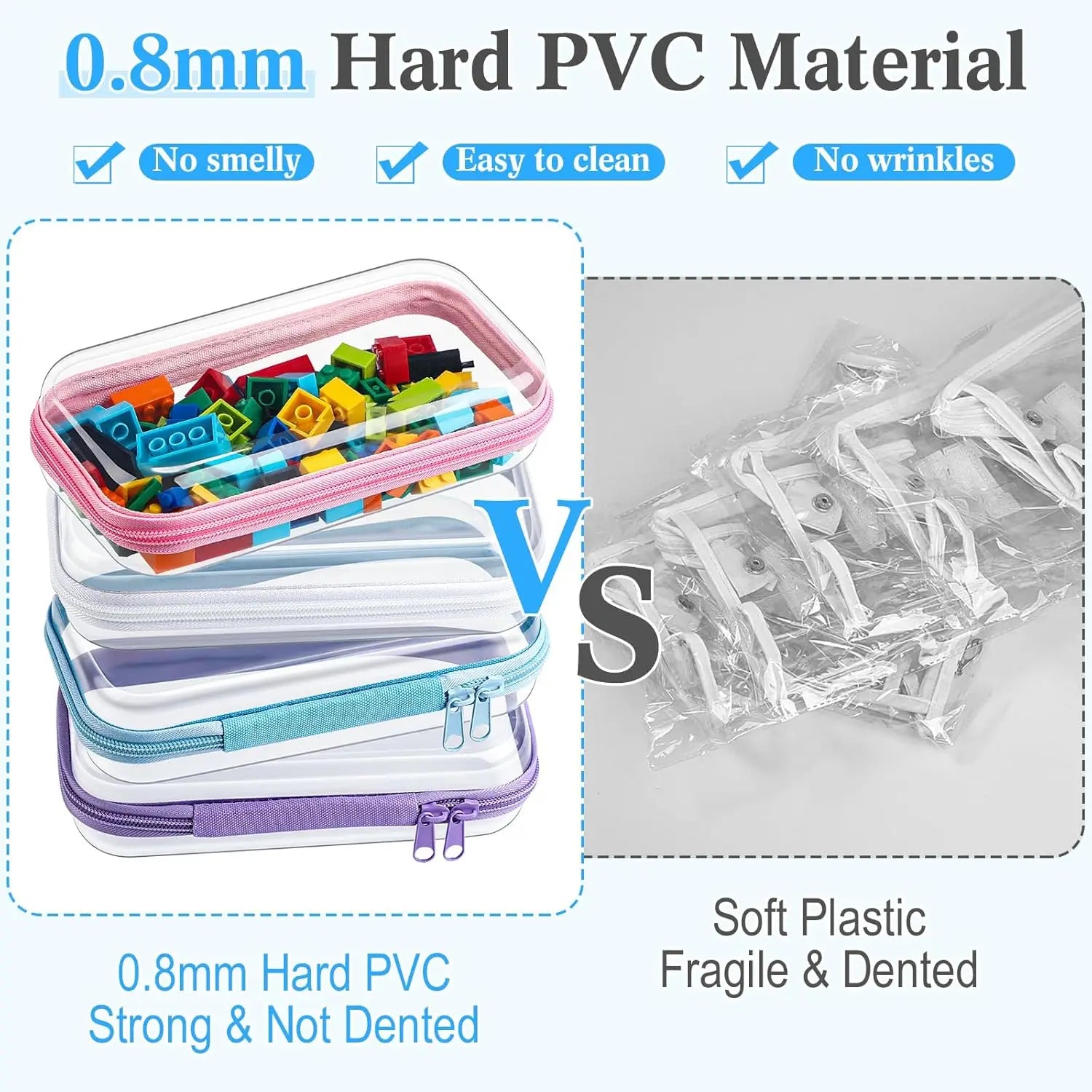 4 estuches rígidos transparentes con cremallera, bolsas de maquillaje, estuches de plástico para lápices, cajas de almacenamiento transparentes para cosméticos, snacks, construcción