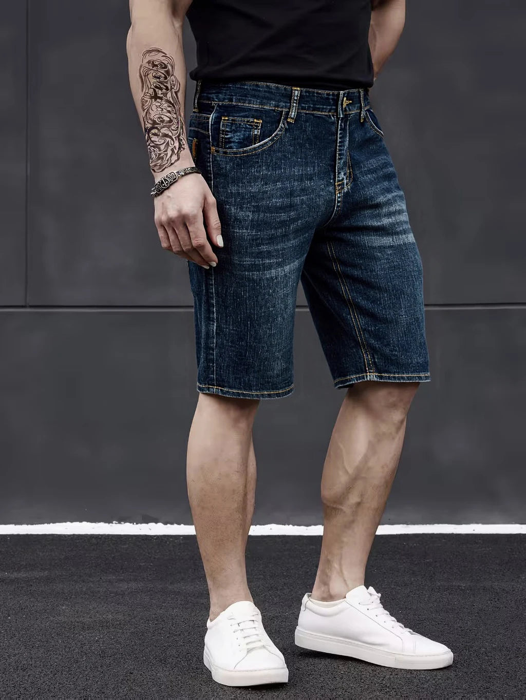 Pantalones cortos vaqueros ajustados de estilo clásico para hombre, modelo 2026, ideales para el verano. Nueva moda de negocios. Pantalones cortos casuales elásticos y finos. Talla 40 para hombre.