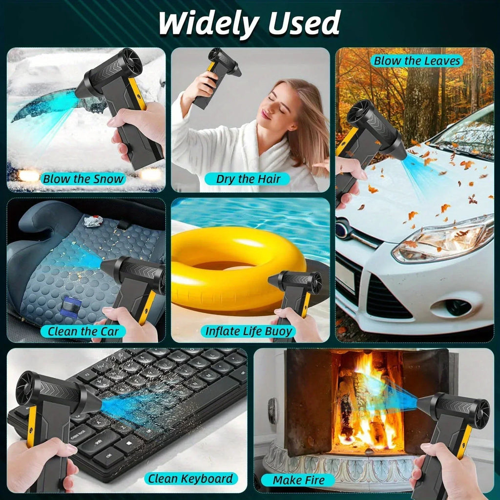 Soplador de aire de 7800000 RPH con motor sin escobillas, ventilador turbo eléctrico de alta velocidad, ventilador potente recargable por USB, soplador de polvo de 60 m/s.
