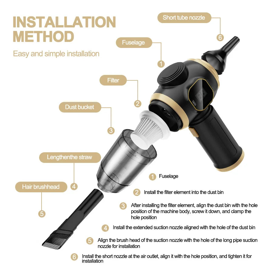 Aspiradora inalámbrica ABS para coche - Electrodoméstico - Sofá - Oficina - Alta potencia - Máquina de limpieza doméstica - Limpiador de alfombras