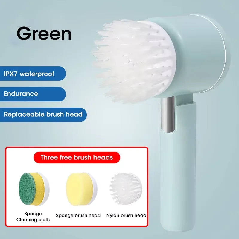 Cepillo eléctrico giratorio 5 en 1 para azulejos de baño, bañera y lavabo, con 5 cabezales de cepillo reemplazables.