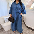 Conjunto Camisa y Pantalón 2 Piezas – Estampado Cuadros, Moda Casual Mujer 2026