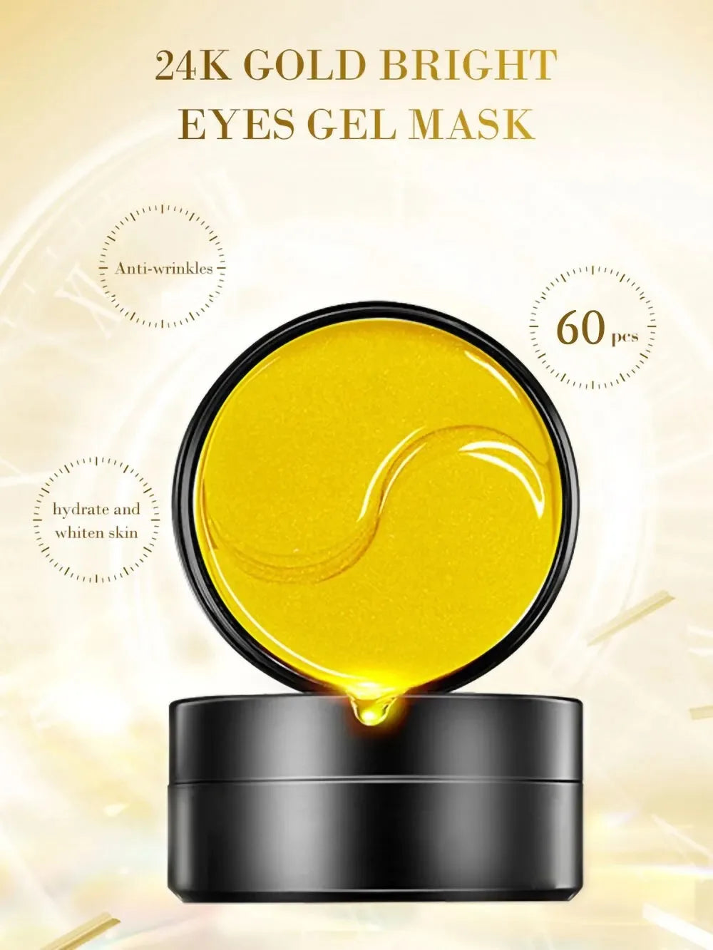 60 Pieces of Gold Hyaluronic Acid Repair Eye Mask Moisturizing and Firming Eye Patches Korean Skincare Crystal Eye Mask