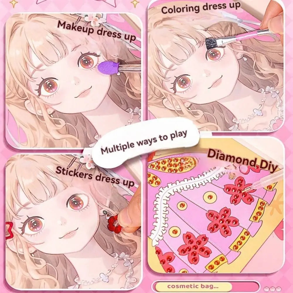 Kit Princesa 3 en 1 para Niñas – Maquillaje, Stickers y Diamantes DIY