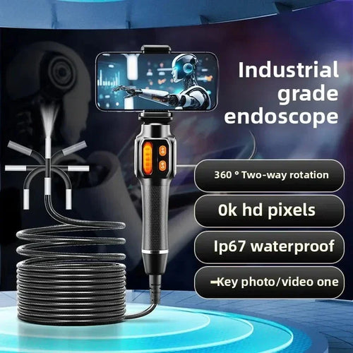 Cámara endoscópica con rotación de 360 grados, lente de 6 mm, HD, articulada, para inspección, IP67, para automóviles (iOS y Android).