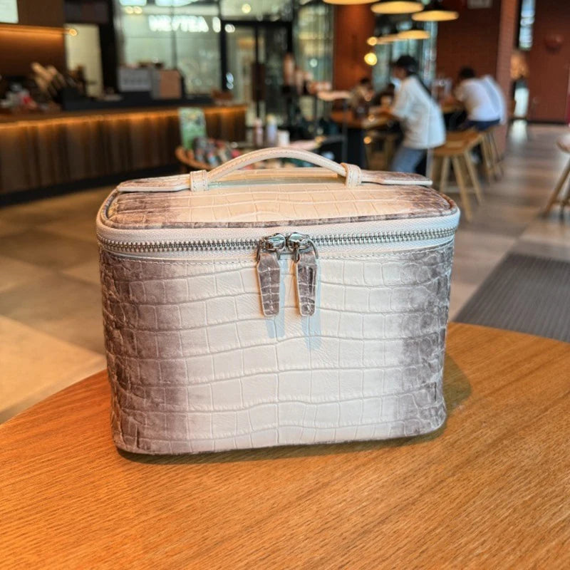 Neceser de maquillaje de piel de vaca de primera capa con estampado de cocodrilo, gran capacidad, estuche de viaje para artículos de aseo femenino, organizador clásico, bolsa de cosméticos