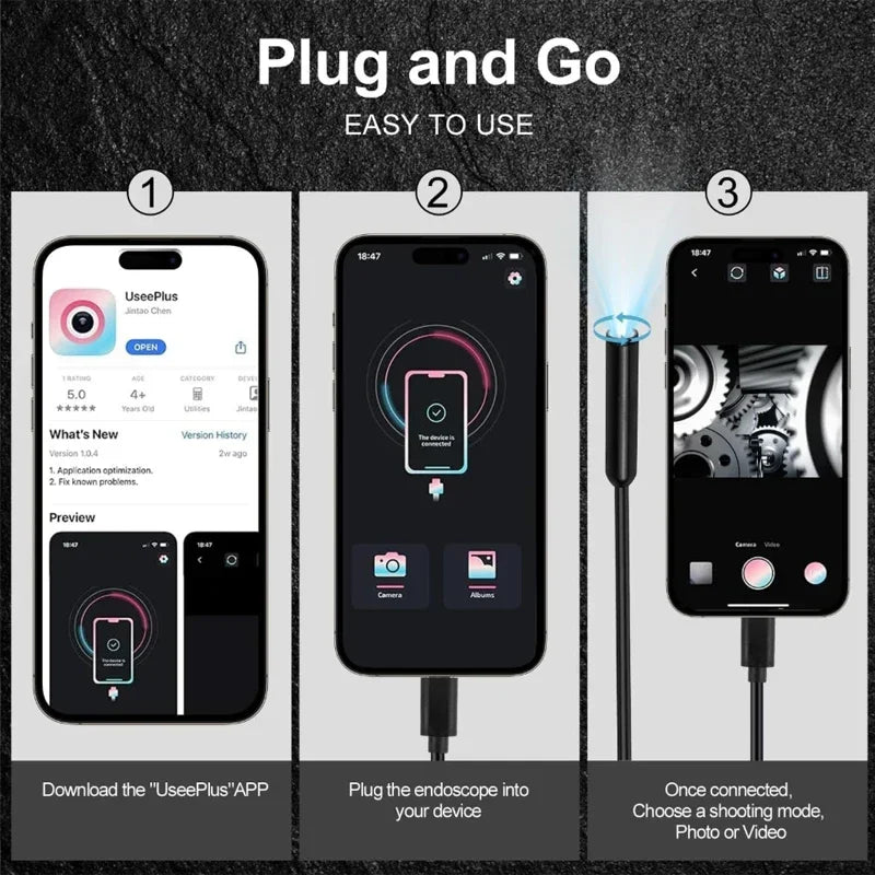 Cámara endoscópica con rotación de 360 grados, lente de 6 mm, HD, articulada, para inspección, IP67, para automóviles (iOS y Android).